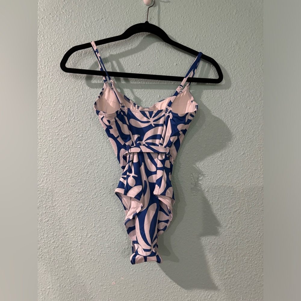 Solid & Striped White And Blue Patterned One-Piec… - image 4